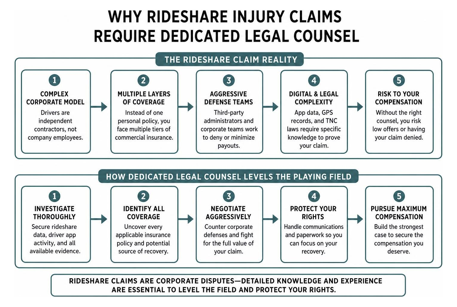 Why rideshare injury claims require dedicated legal counsel process diagram