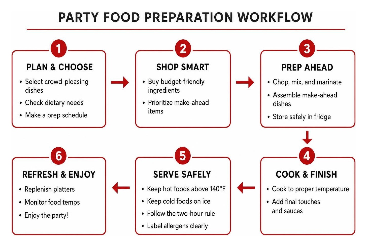 Party food preparation workflow Party food preparation workflow