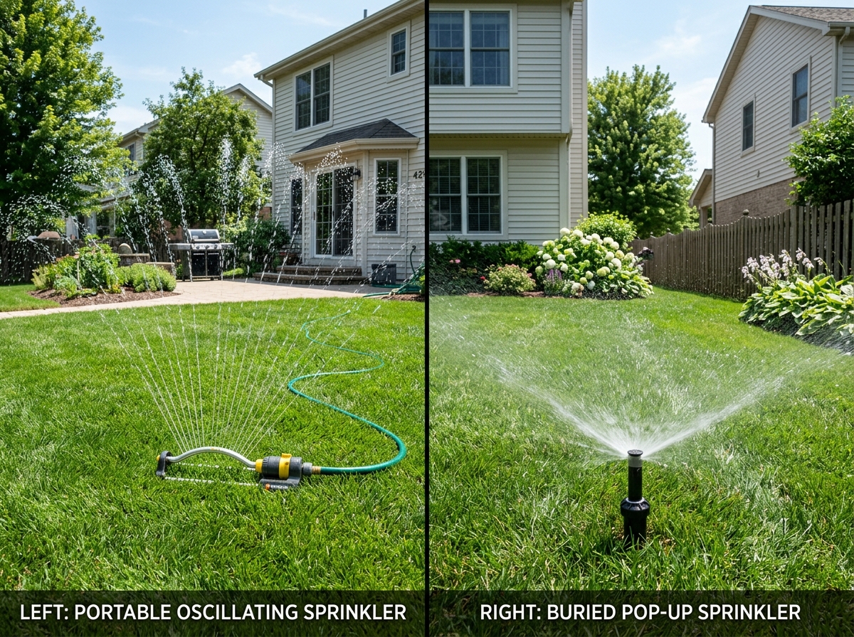 portable sprinkler vs buried pop-up head - above ground sprinklers portable sprinkler vs buried pop-up head - above ground sprinklers