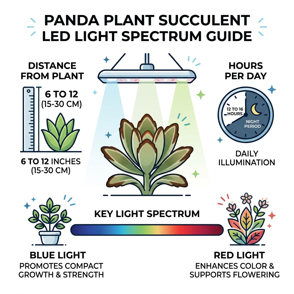 Panda plant succulent LED light spectrum guide infographic with hours distance and spectrum - panda plant succulent leds Panda plant succulent LED light spectrum guide infographic with hours distance and spectrum - panda plant succulent leds