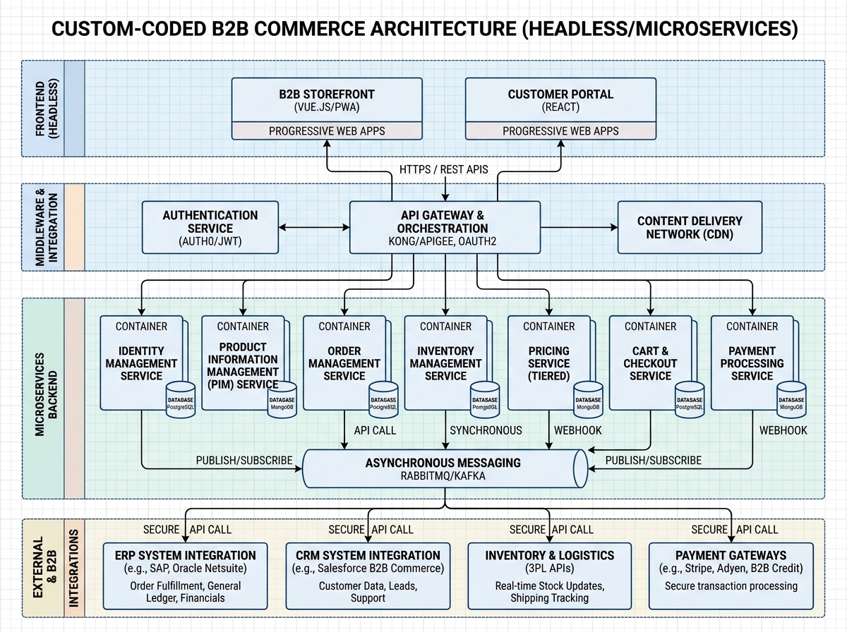 custom-coded web architecture diagram for B2B commerce - e-commerce website development custom-coded web architecture diagram for B2B commerce - e-commerce website development