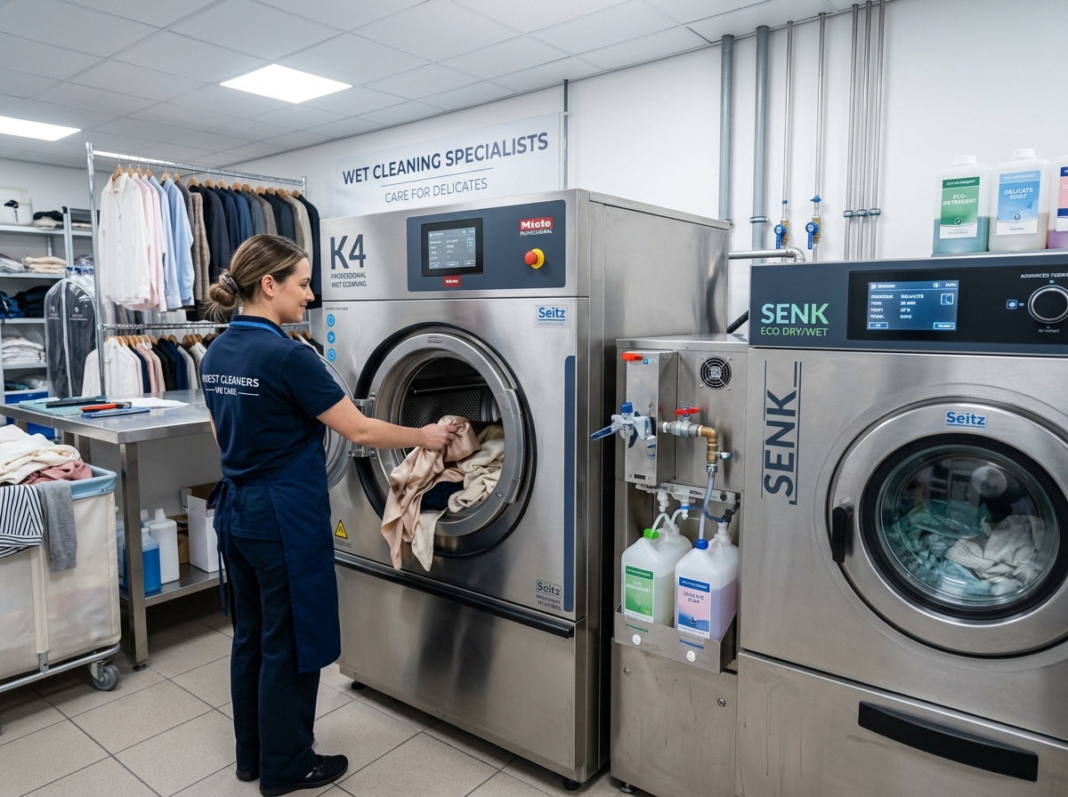 Modern professional wet cleaning machinery designed for delicate fabrics - environmentally friendly dry cleaner near me