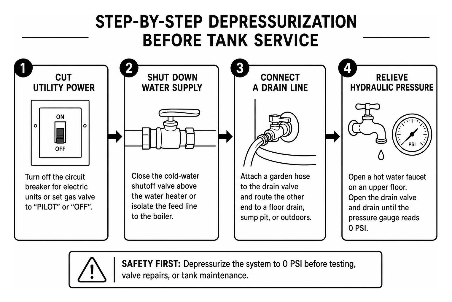 Step-by-step depressurization sequence before tank service