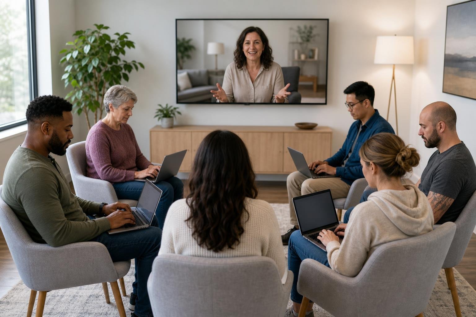 counselor leading a virtual support group