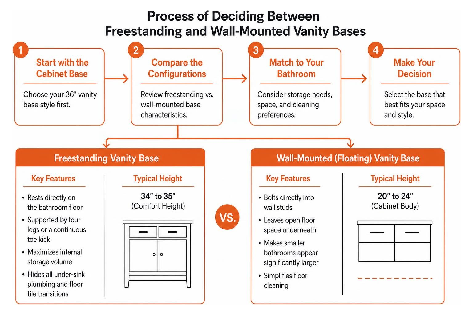 Process of deciding between freestanding and wall-mounted vanity bases