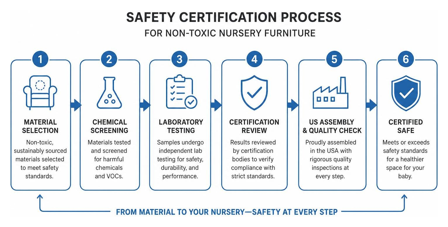 Diagram showing the safety certification process for non-toxic nursery furniture Diagram showing the safety certification process for non-toxic nursery furniture