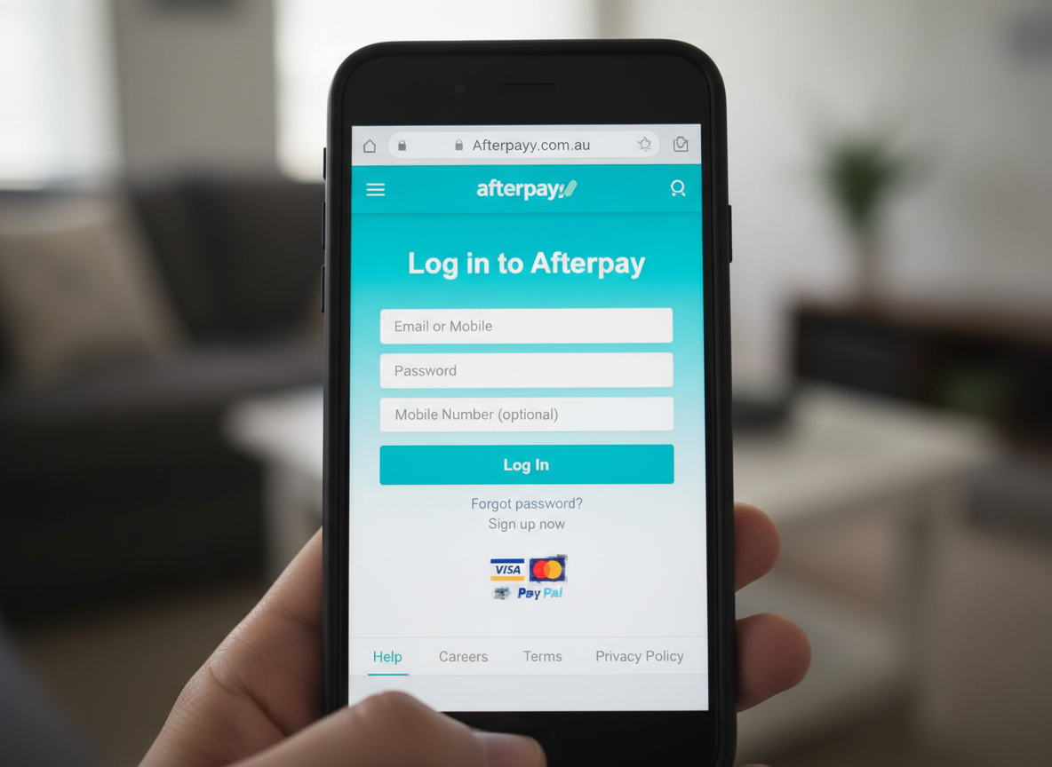 A fraudulent Afterpay login page designed to harvest user credentials - Afterpay text scam A fraudulent Afterpay login page designed to harvest user credentials - Afterpay text scam