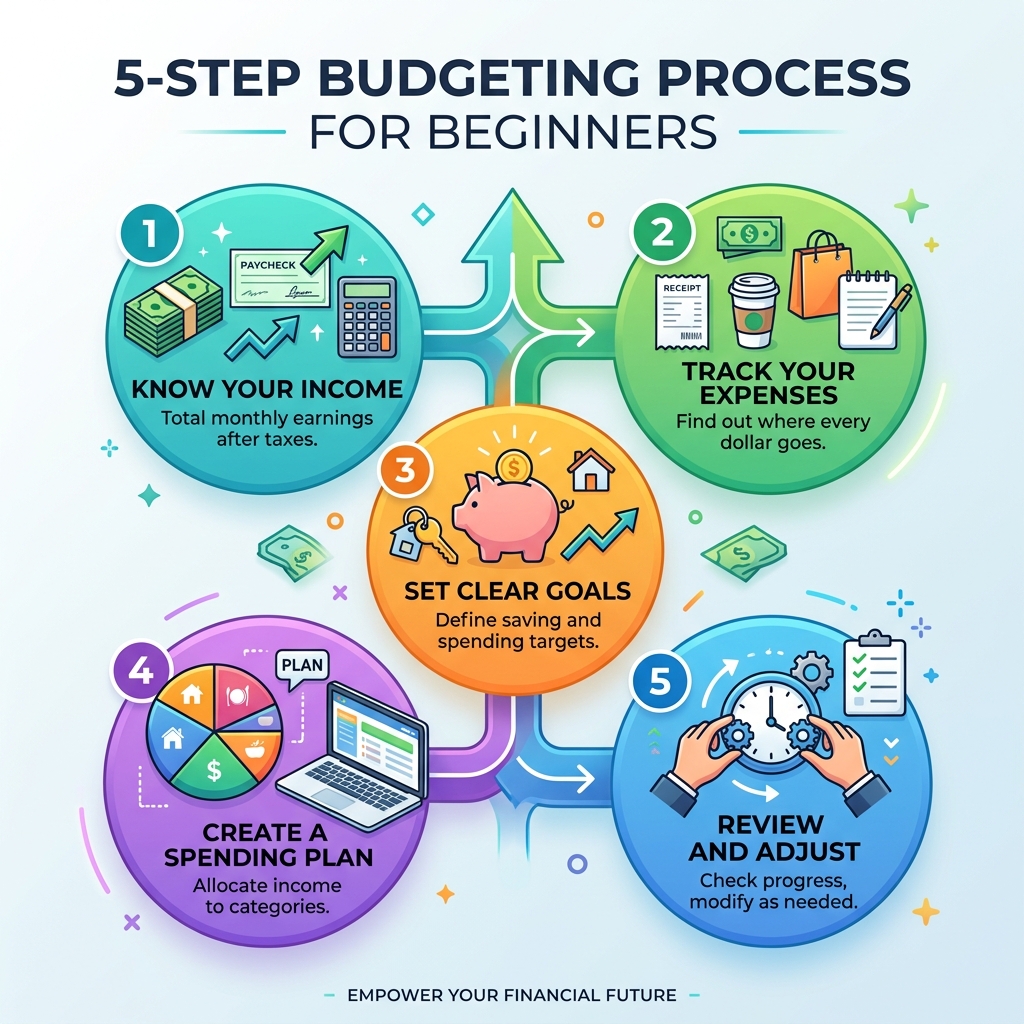 5-step budgeting process for beginners - budget planning for beginners infographic 