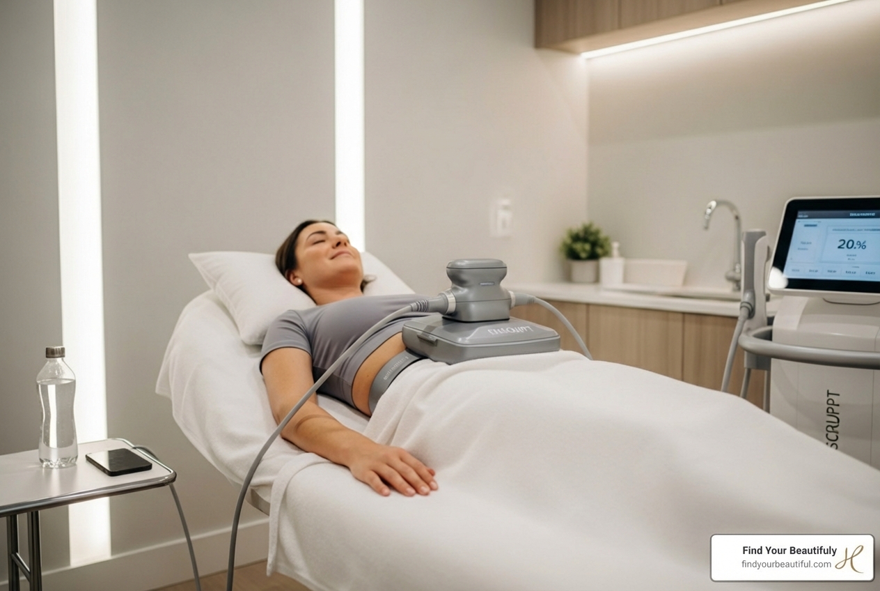 A patient comfortably undergoing an Emsculpt treatment - emsculpt near me