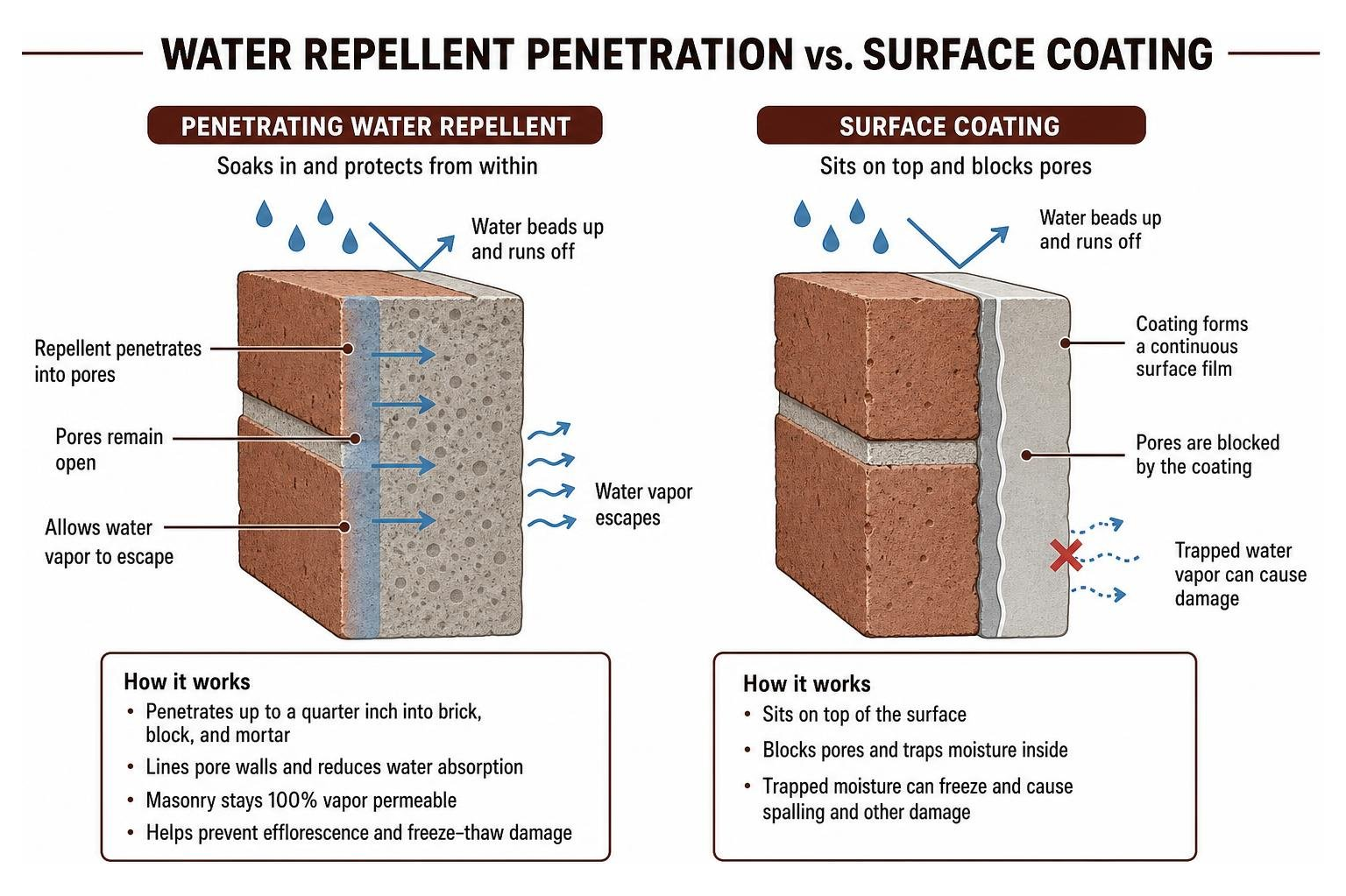 water repellent penetration vs surface coating