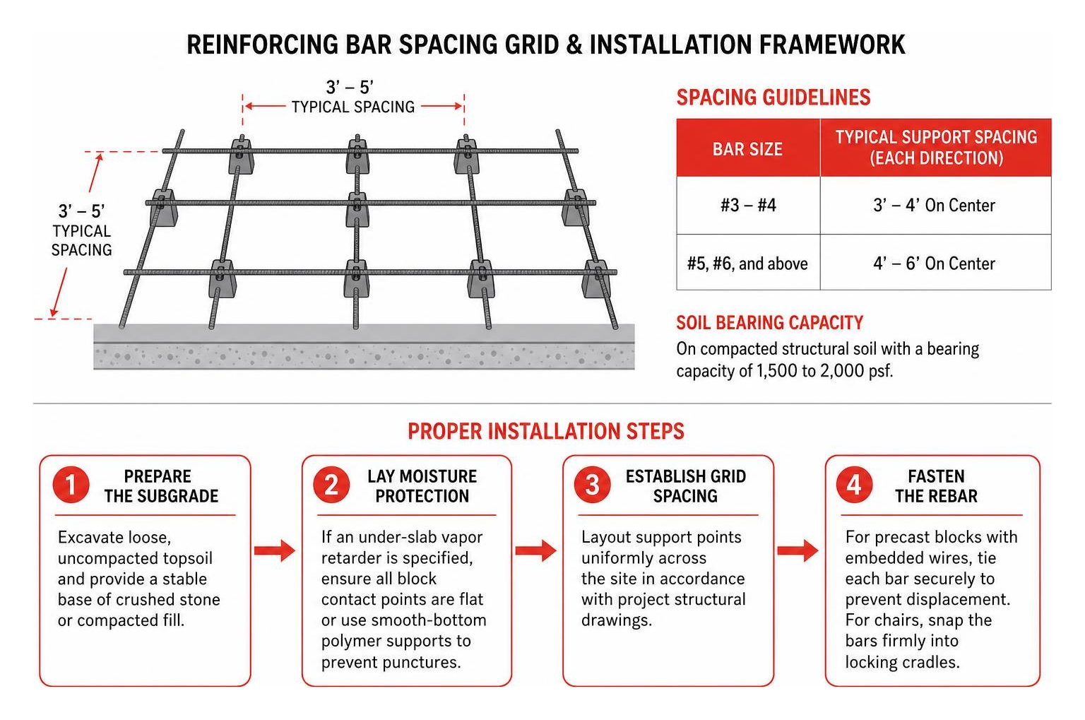 reinforcing bar spacing grid and installation framework