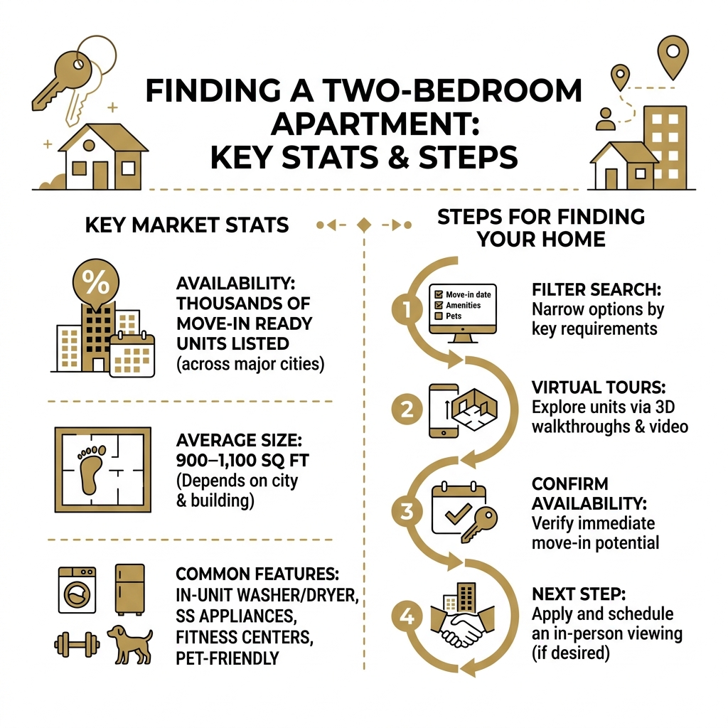 infographic showing key stats and steps for finding a two-bedroom apartment available now - two bedroom apartments available infographic showing key stats and steps for finding a two-bedroom apartment available now - two bedroom apartments available