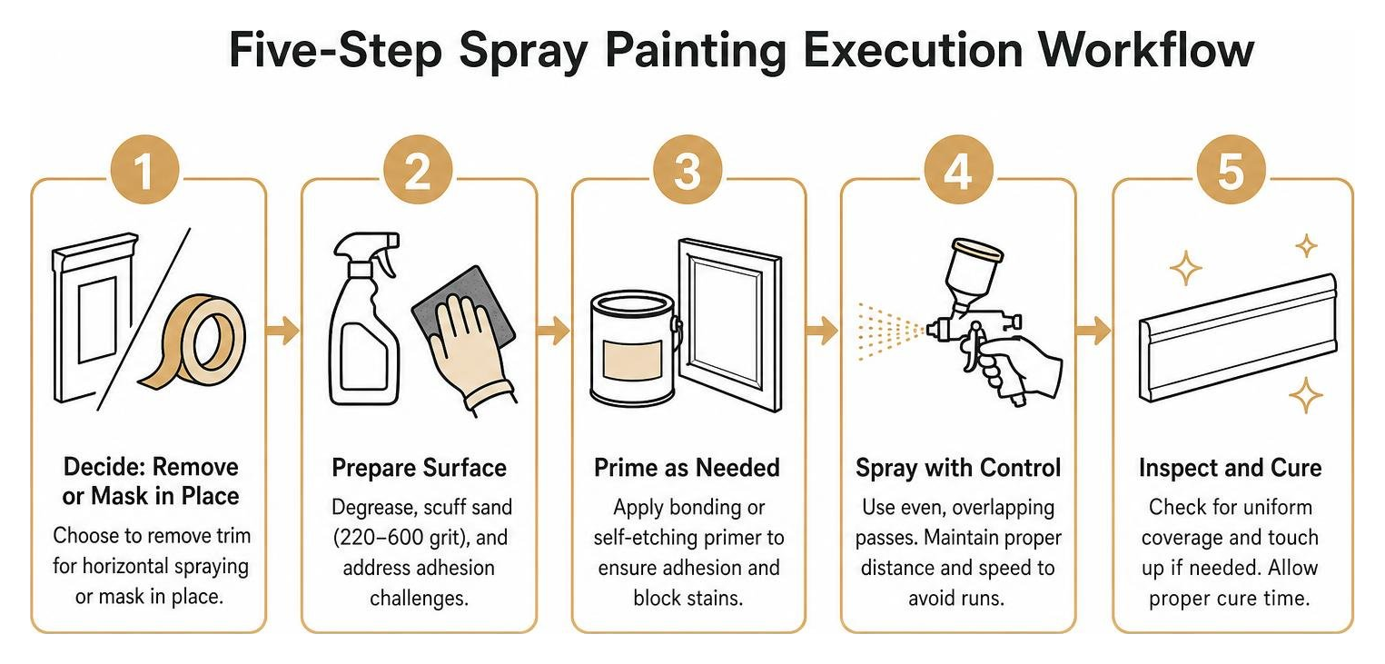 Five-step spray painting execution workflow