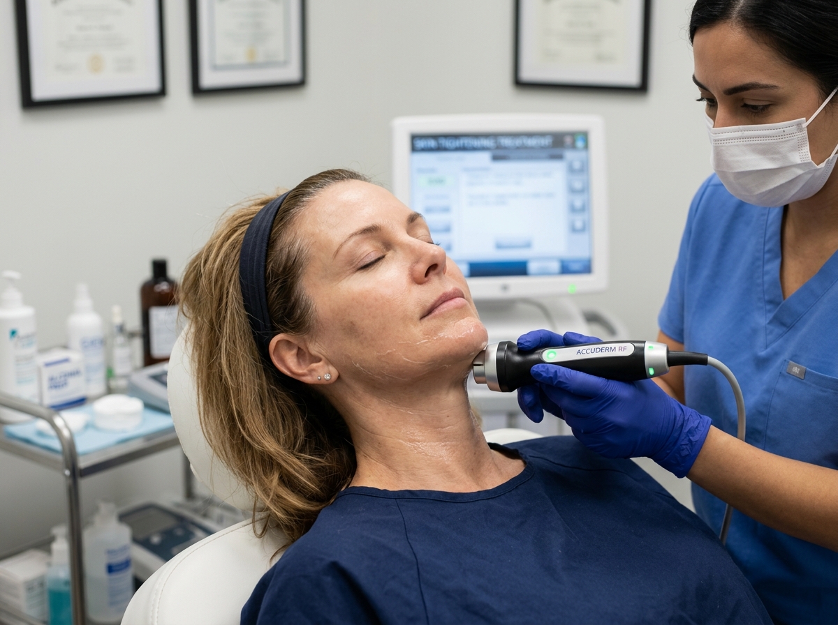 patient undergoing non-surgical radiofrequency skin tightening on the jawline - best treatment for sagging lower face