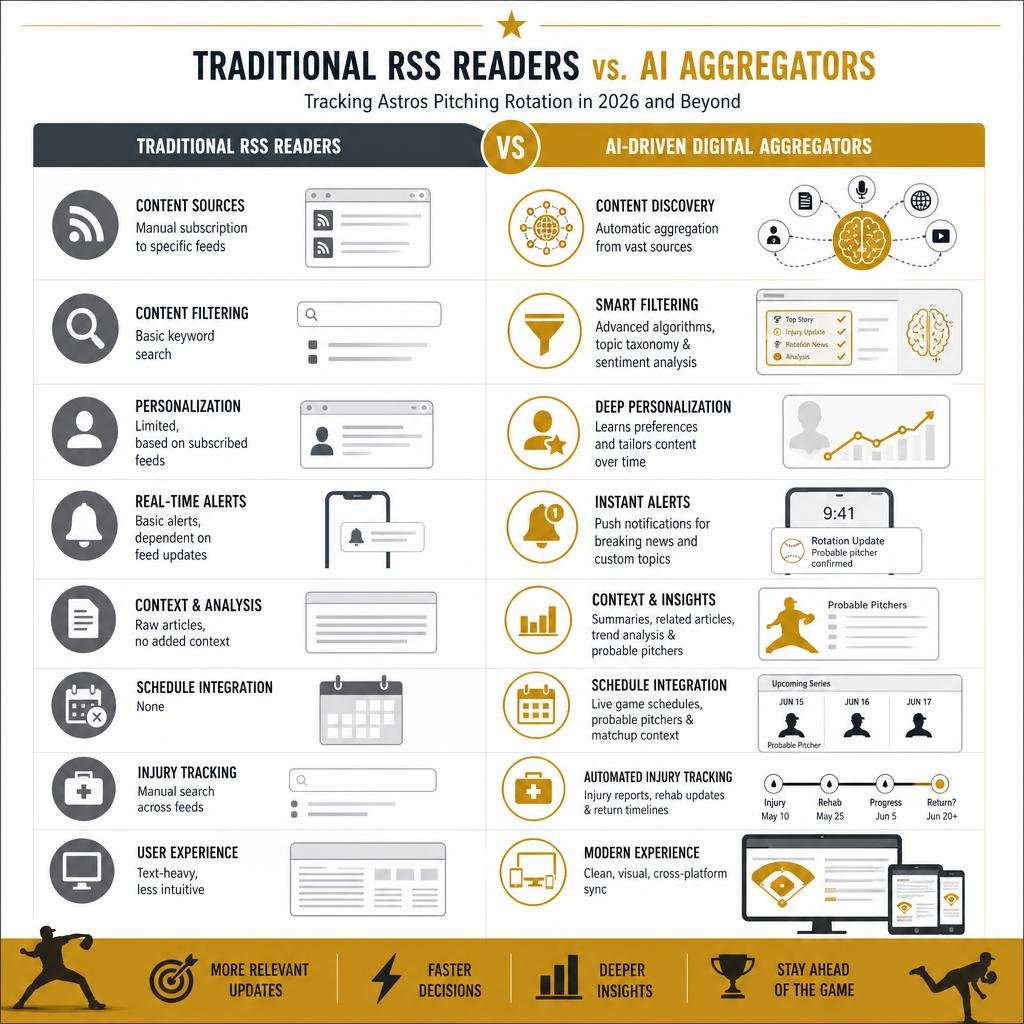 comparison of traditional RSS readers and AI aggregators infographic
