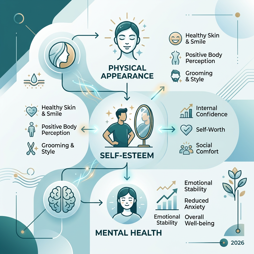 Investing in Yourself: Advances in Dental Care and Skincare 3 Infographic explaining the link between physical appearance, self-esteem, and mental health - health and aesthetics