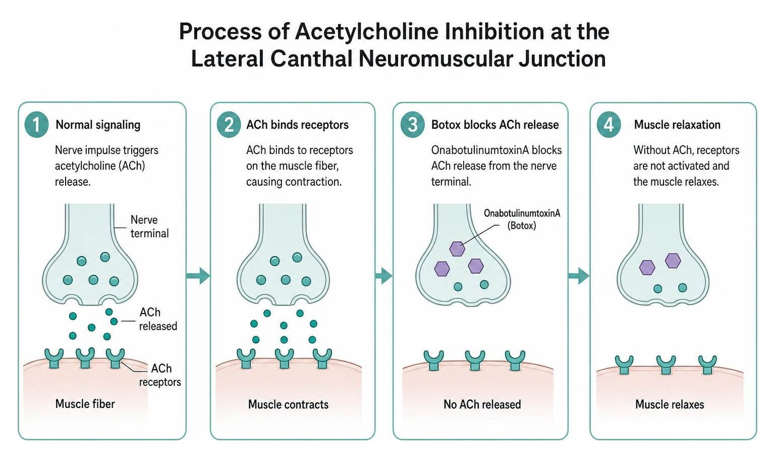 Process of acetylcholine inhibition at the lateral canthal neuromuscular junction Process of acetylcholine inhibition at the lateral canthal neuromuscular junction