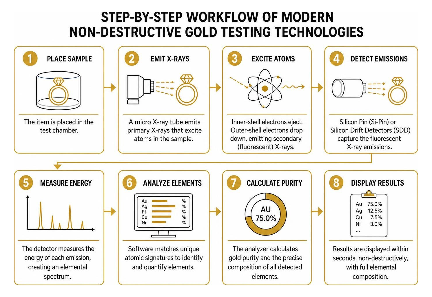 Step-by-step workflow of modern non-destructive gold testing technologies