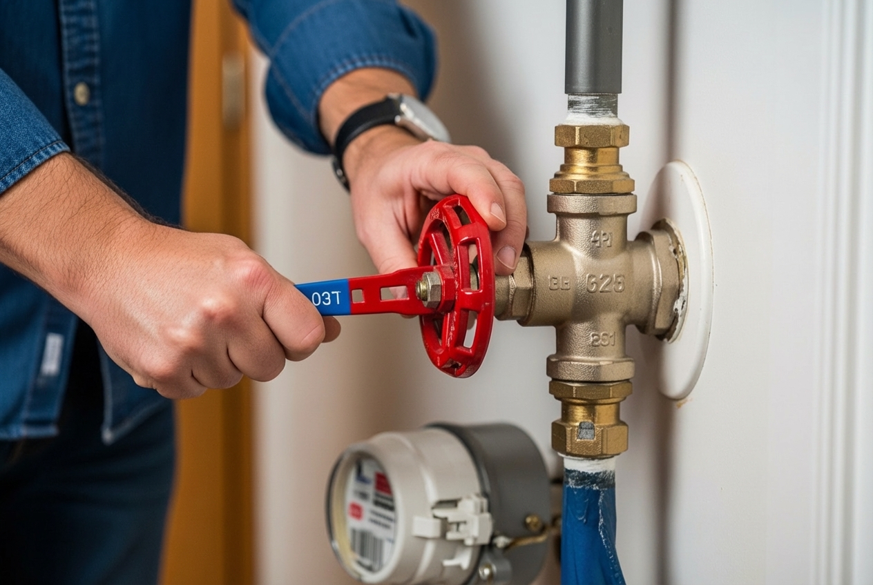 main water shut-off valve being turned off by a homeowner - Multiple clogged drains