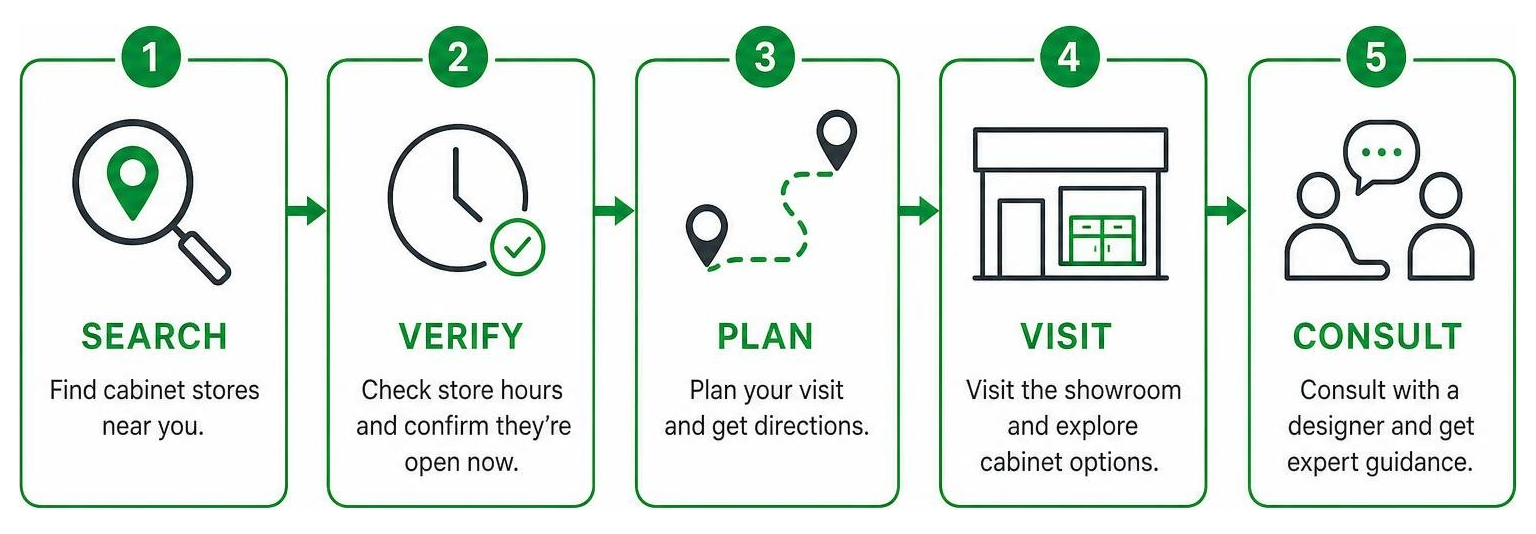 Process flow for verifying and visiting an open cabinet showroom Process flow for verifying and visiting an open cabinet showroom