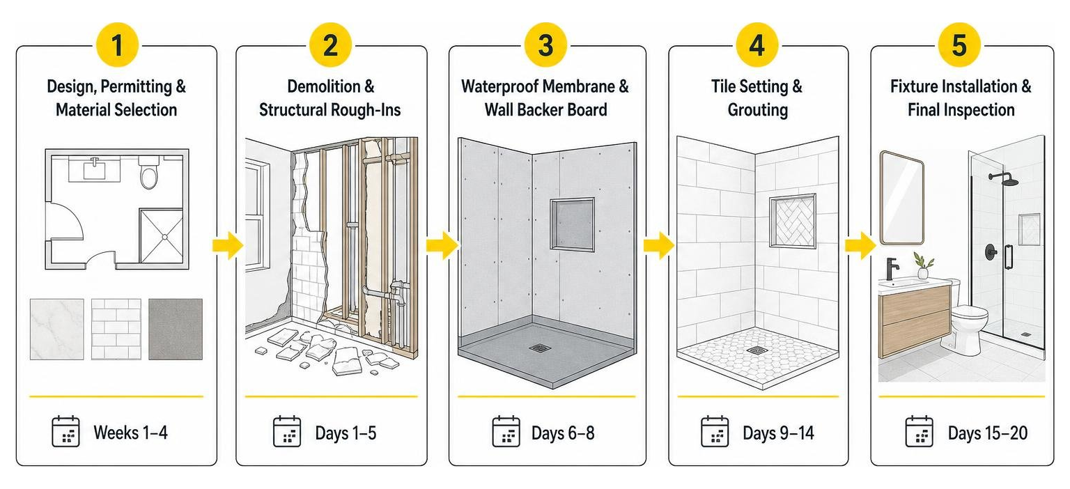 Step-by-step timeline of a bathroom remodeling project Step-by-step timeline of a bathroom remodeling project