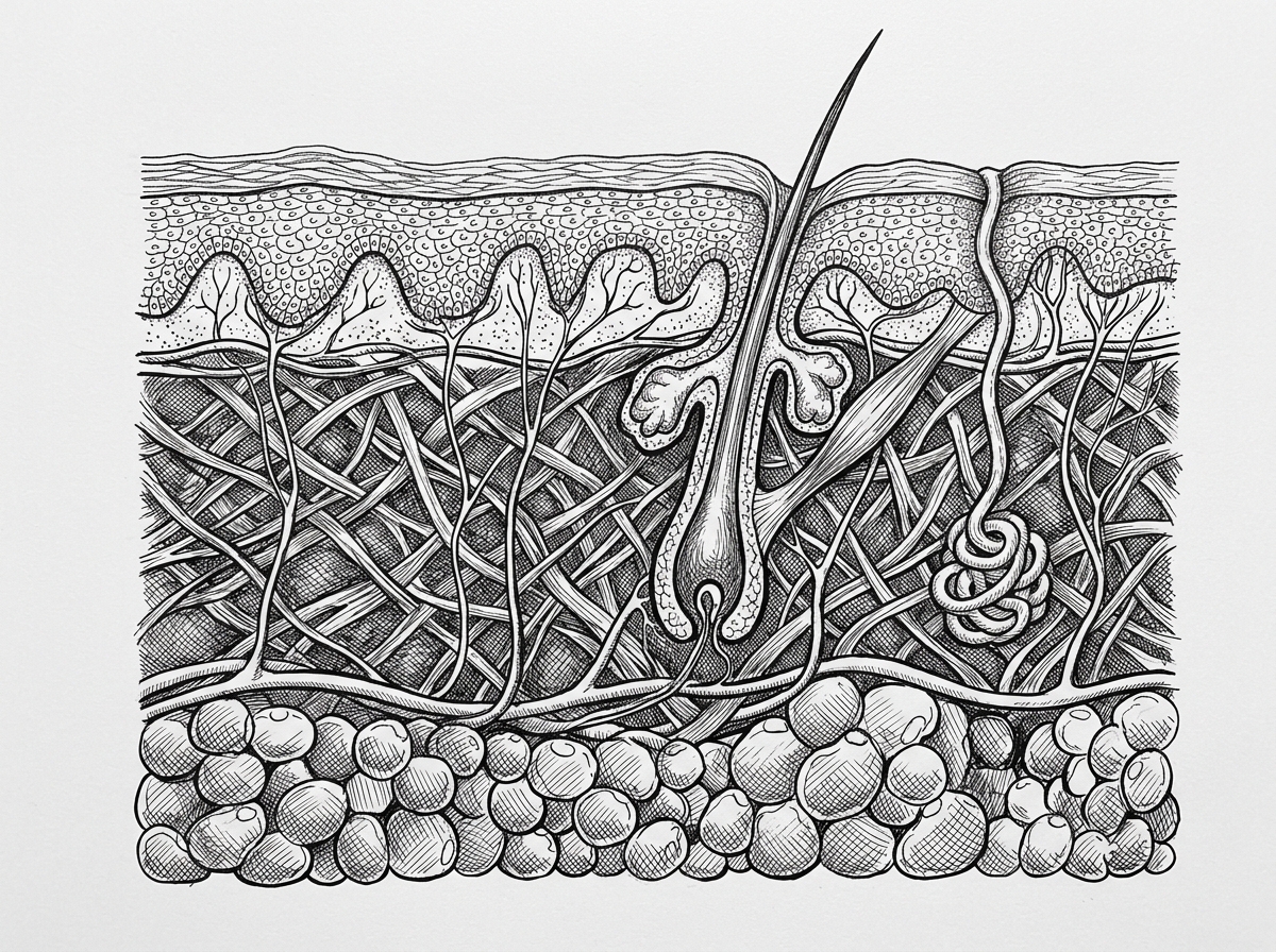 cross-section of skin showing the epidermis and the reticular dermis where scars form - scar revision treatment