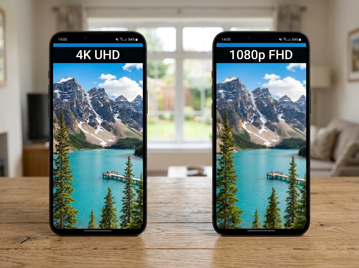 Visual comparison showing the clarity difference between 4K and 1080p resolution on mobile screens - best video editing app