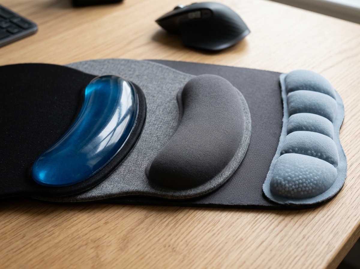 close up of different ergonomic mouse pad materials like gel, foam, and beads - ergonomic mouse pad for work