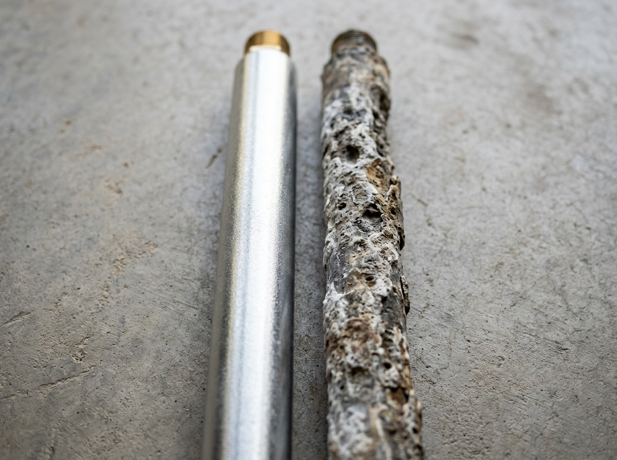 clean anode rod versus a highly corroded sacrificial anode rod