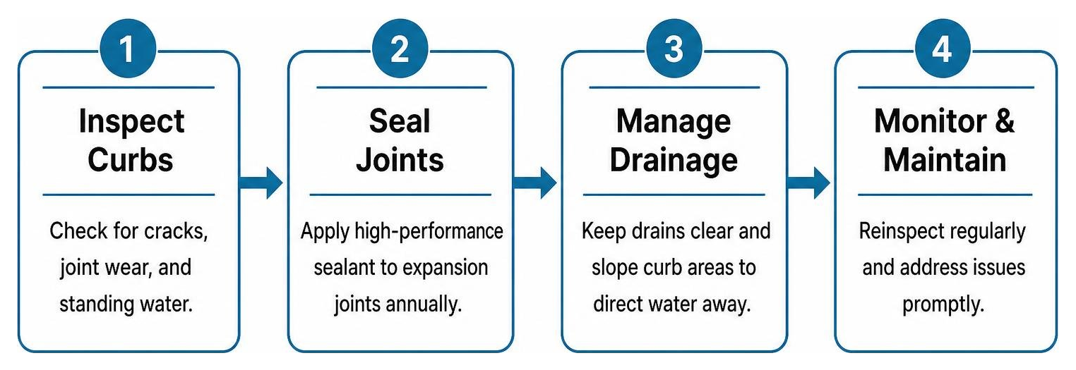 Flowchart of seasonal maintenance steps including sealing joints and managing drainage Flowchart of seasonal maintenance steps including sealing joints and managing drainage