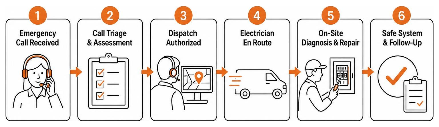 Step-by-step emergency electrical dispatch process diagram Step-by-step emergency electrical dispatch process diagram