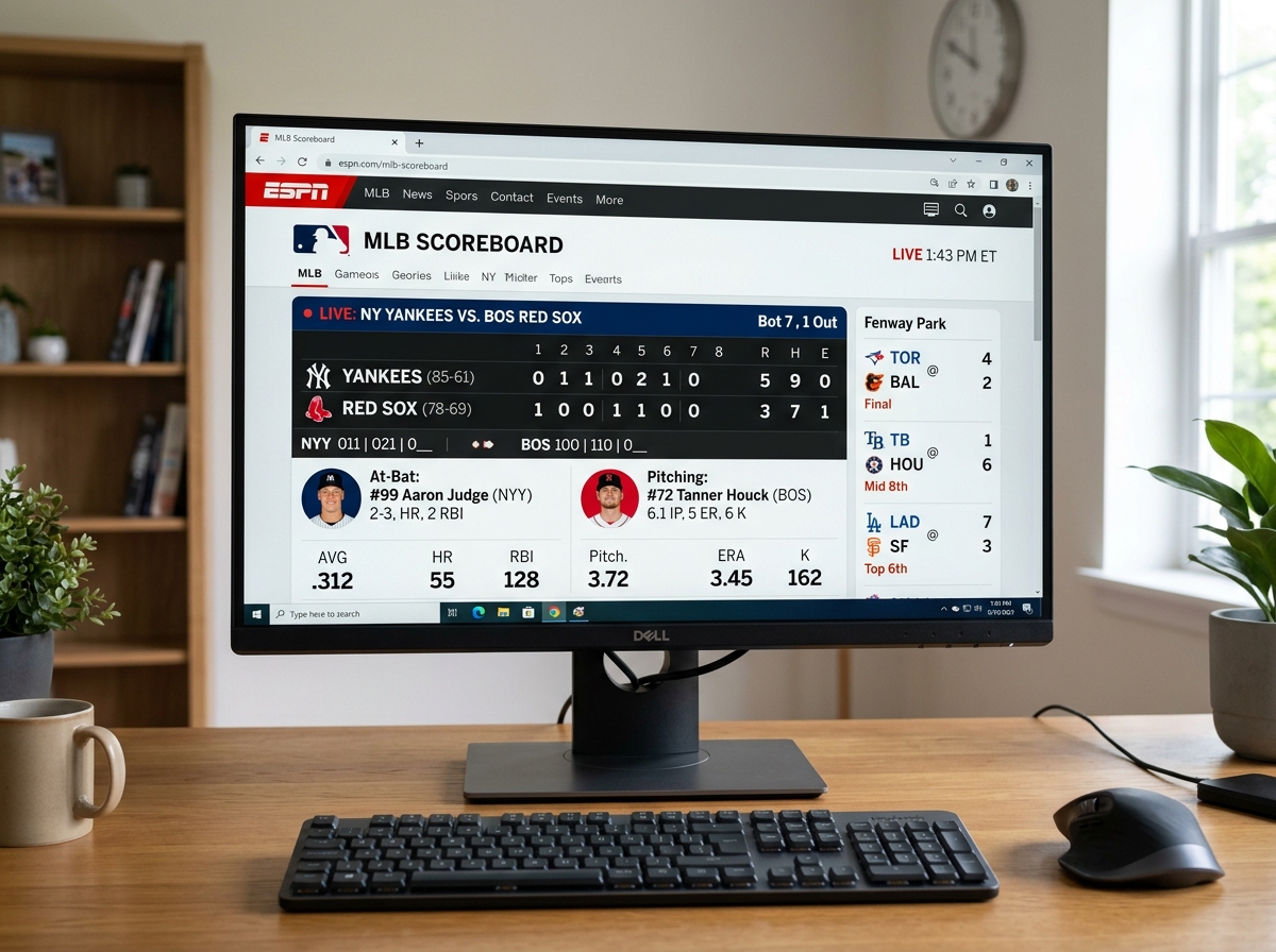 Digital scoreboard showing live baseball stats and player performance metrics - espn mlb scoreboard
