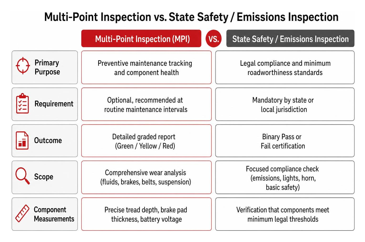 Comparison framework of multi point inspections versus state safety checks Comparison framework of multi point inspections versus state safety checks