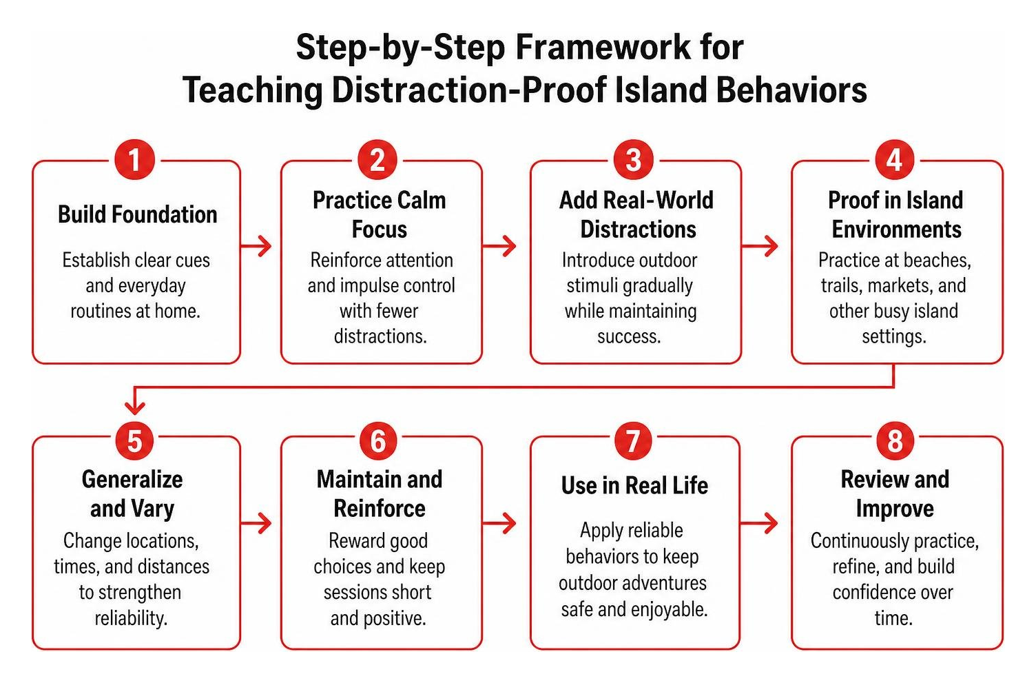 Step-by-step framework for teaching distraction-proof island behaviors