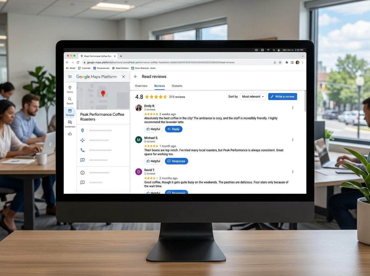 The Google Business Profile "Read reviews" interface on a desktop browser - manage google review responses
