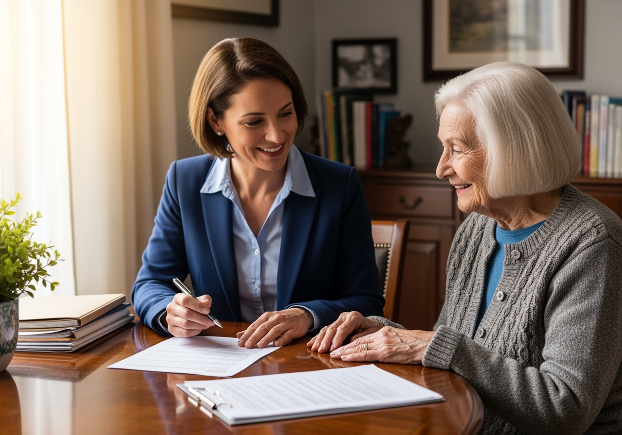 friendly professional assisting someone with paperwork - help applying for social security benefits