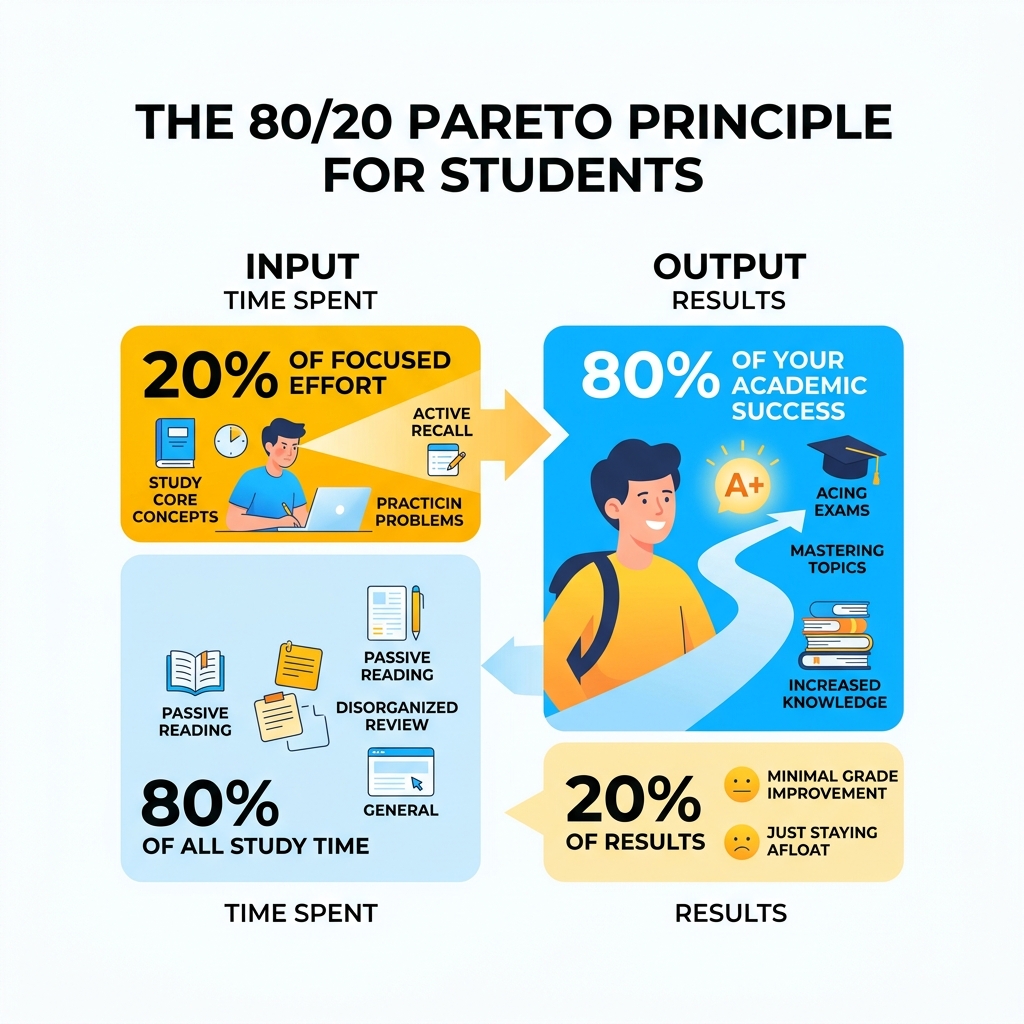 Infographic showing the 80/20 Pareto Principle applied to student study time and results - time management ppt presentation Infographic showing the 80/20 Pareto Principle applied to student study time and results - time management ppt presentation