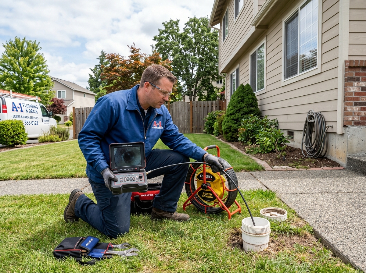 plumber performing a sewer camera inspection on a residential line - cost of replacing sewer main line plumber performing a sewer camera inspection on a residential line - cost of replacing sewer main line