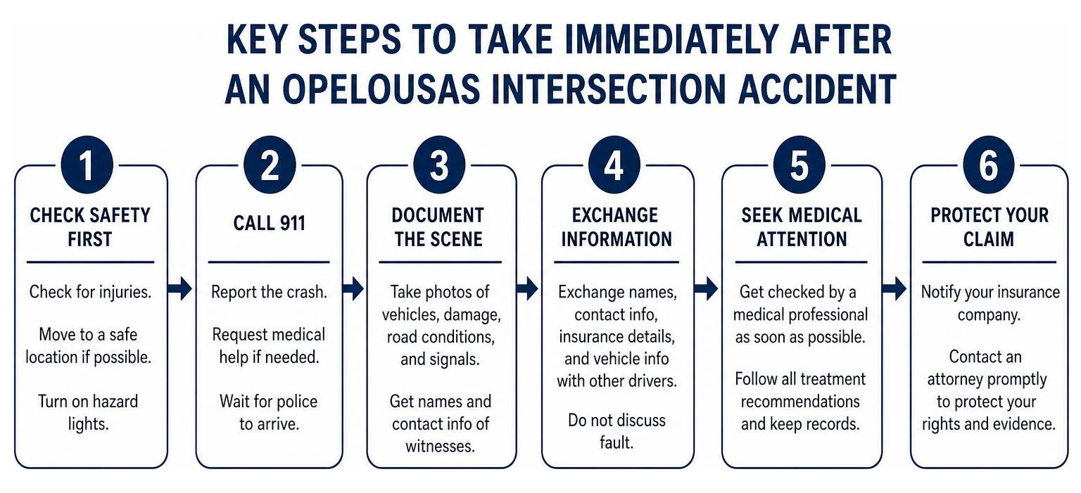 Key steps to take immediately after an Opelousas intersection accident infographic Key steps to take immediately after an Opelousas intersection accident infographic