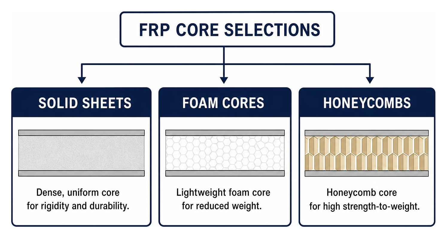 FRP core selections: solid sheets, foam cores, and honeycombs FRP core selections: solid sheets, foam cores, and honeycombs