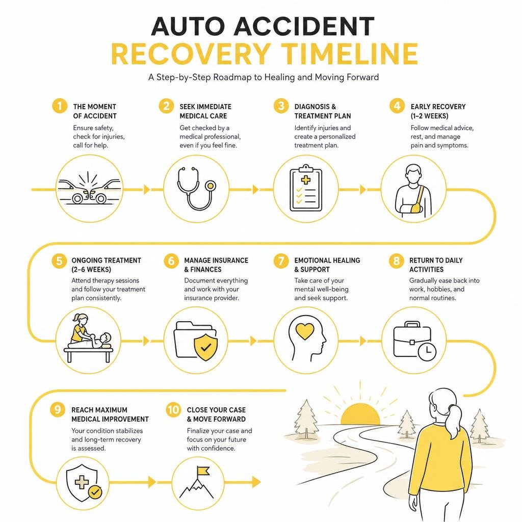 auto accident recovery timeline infographic