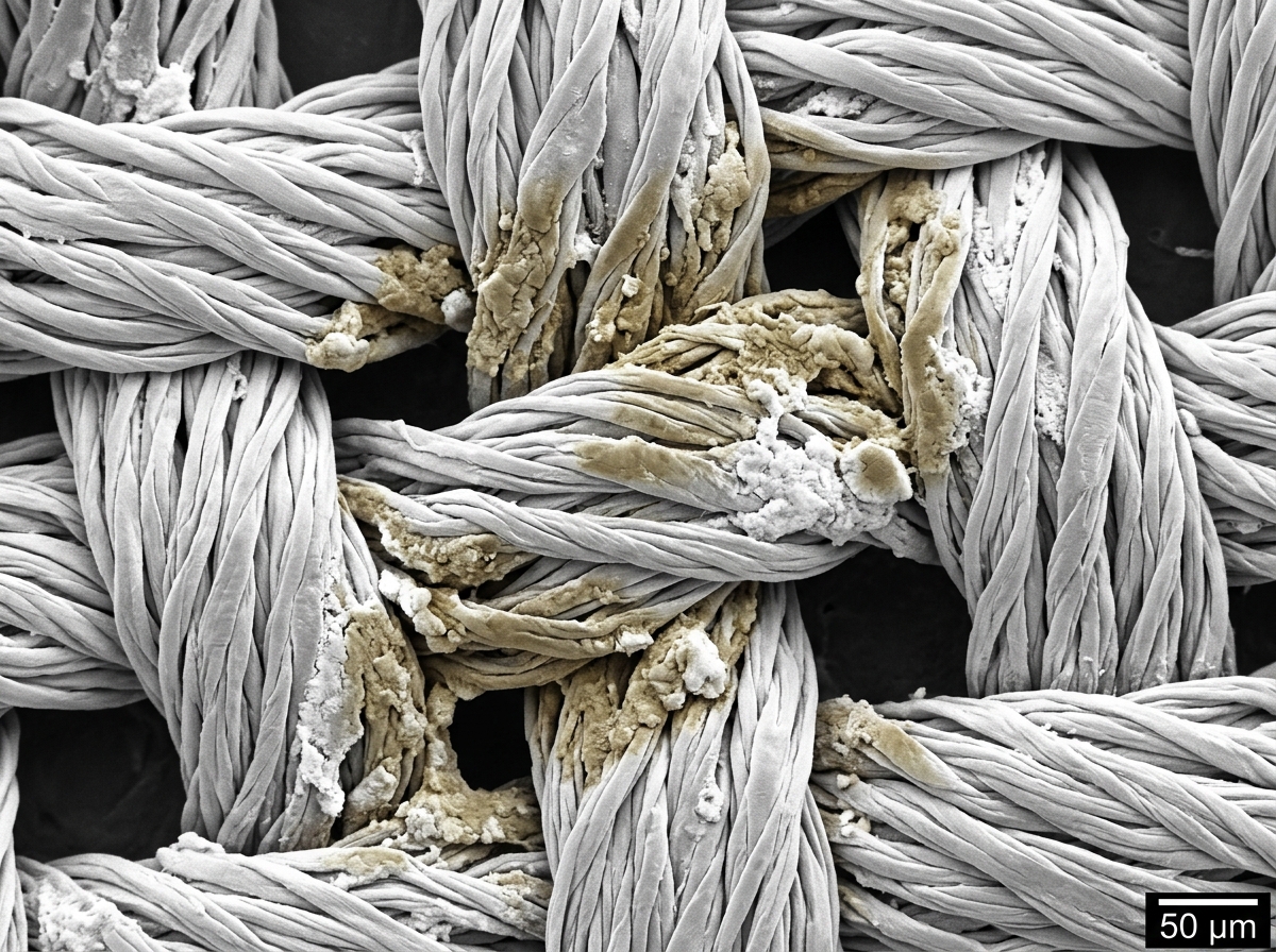 microscopic view of fabric fibers showing yellow sweat and deodorant residue buildup - removing sweat stains from dress microscopic view of fabric fibers showing yellow sweat and deodorant residue buildup - removing sweat stains from dress