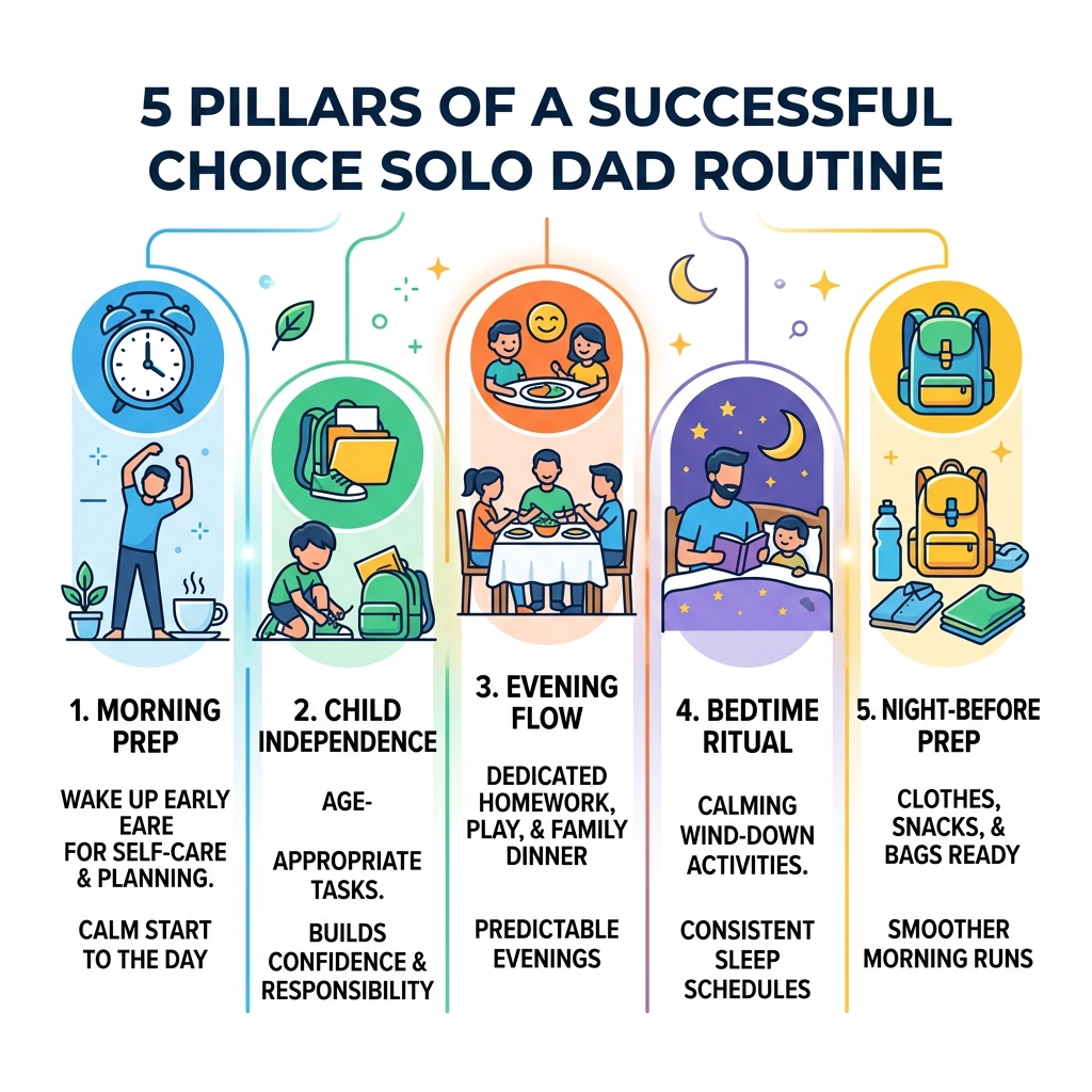 5 pillars of a successful choice solo dad routine: morning prep, child independence, evening flow, bedtime ritual 5 pillars of a successful choice solo dad routine: morning prep, child independence, evening flow, bedtime ritual