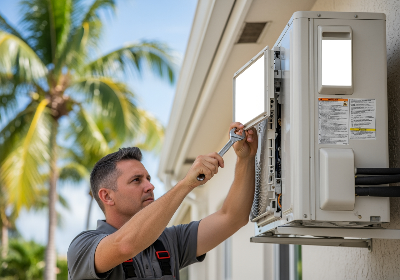 An infographic illustrating how a mini split heat pump operates in both heating and cooling modes, showing the flow of refrigerant, the placement of indoor and outdoor units, and key internal components to explain its dual function - mini split heat pumps repair in beverly beach, fl An infographic illustrating how a mini split heat pump operates in both heating and cooling modes, showing the flow of refrigerant, the placement of indoor and outdoor units, and key internal components to explain its dual function - mini split heat pumps repair in beverly beach, fl