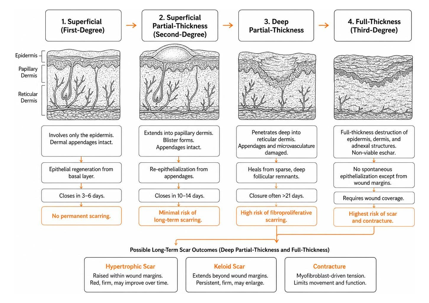 cellular progression of burn wound healing across depths
