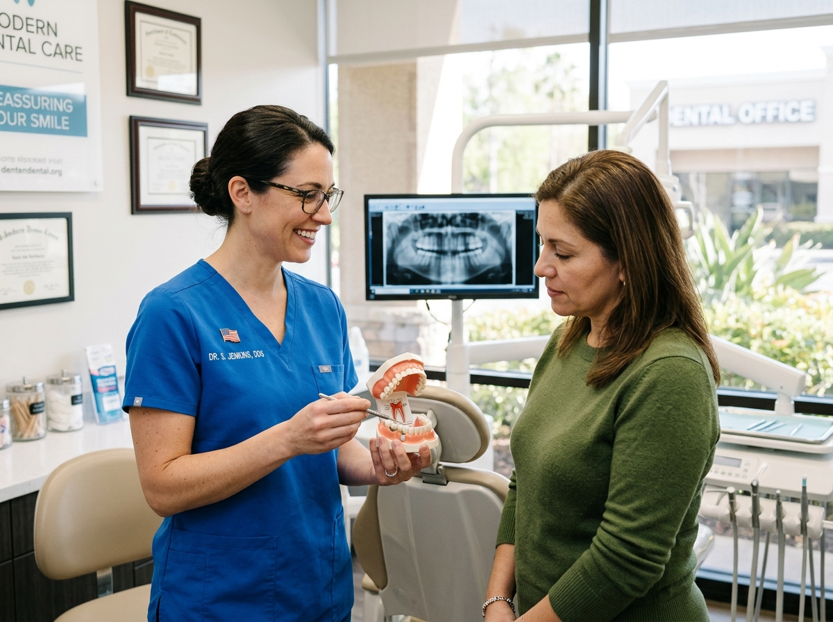Dentist explaining a dental procedure to a concerned parent - routine dental visits families