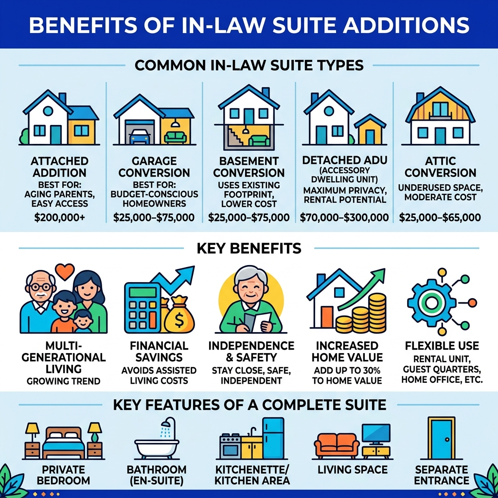 Benefits of in-law suite additions infographic showing types, costs, and key features - in-law suite additions infographic Benefits of in-law suite additions infographic showing types, costs, and key features - in-law suite additions infographic
