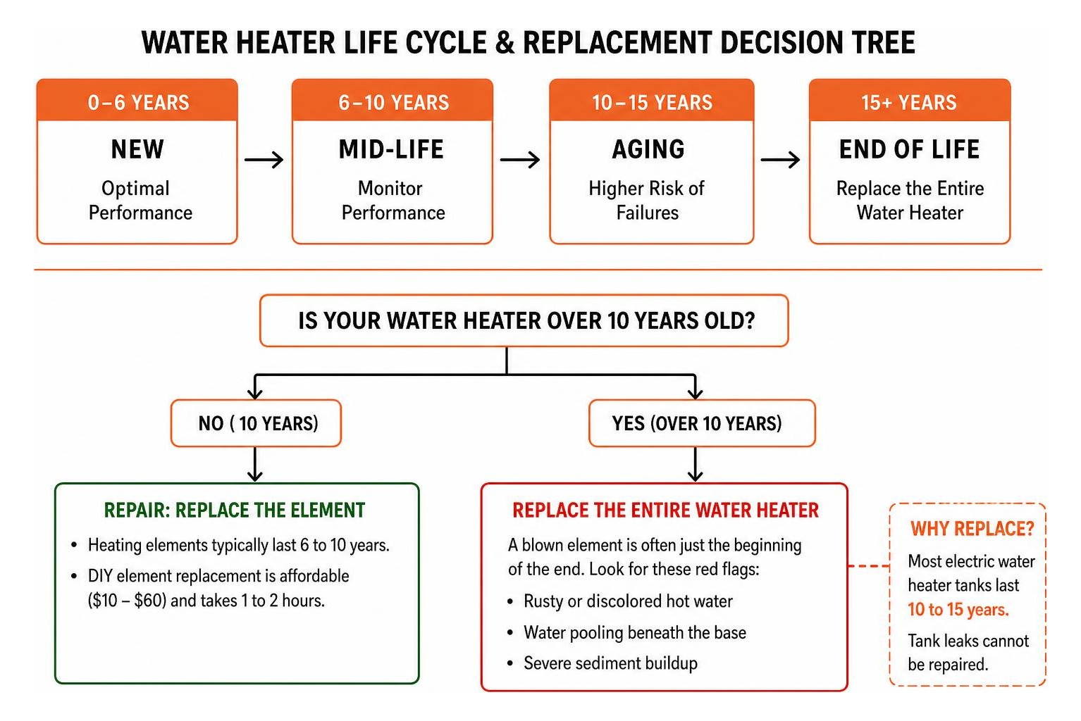 Water heater life cycle and replacement decision tree