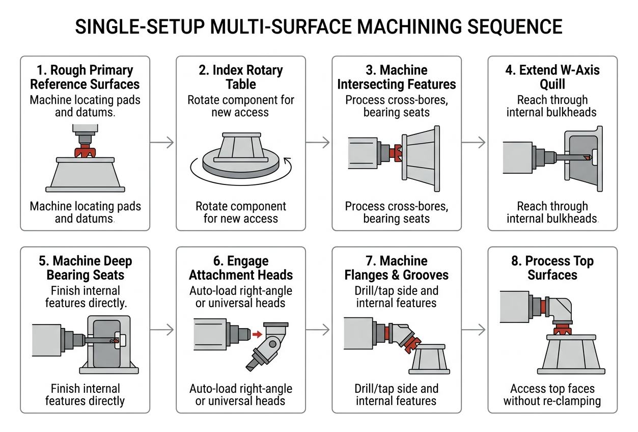 Single-setup multi-surface machining sequence