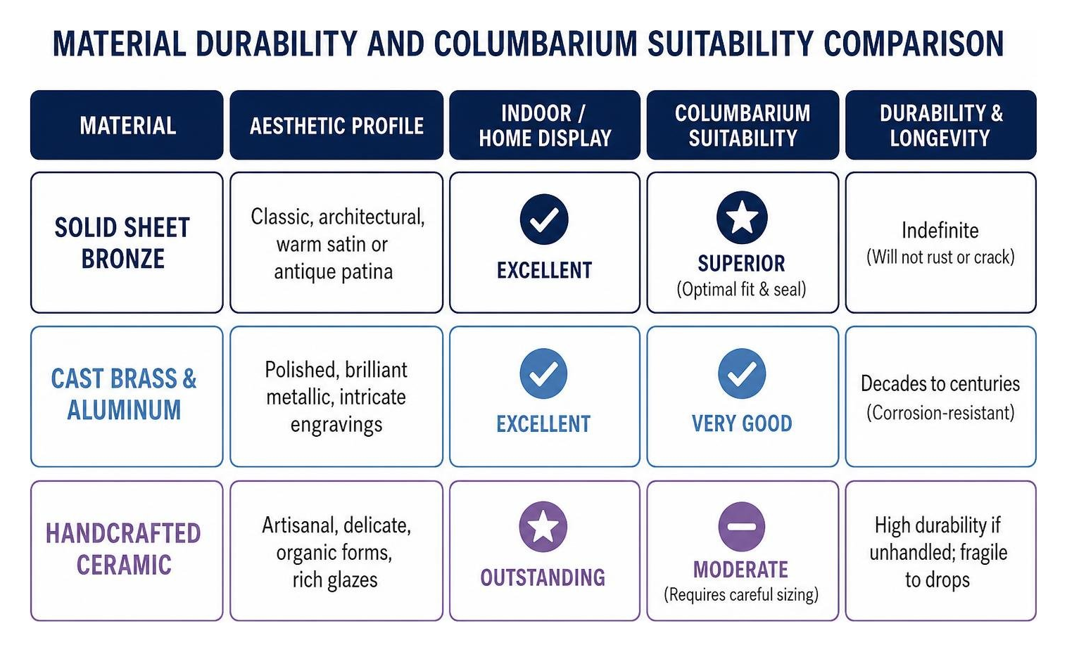Material Durability and Columbarium Suitability Comparison